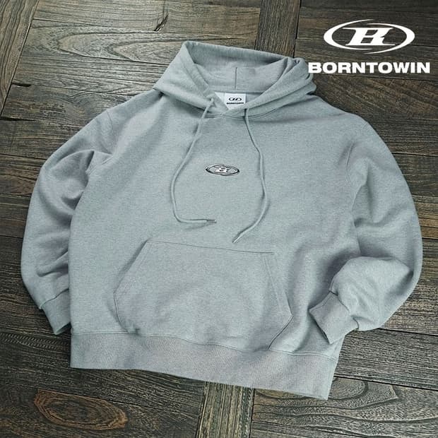 [본투윈] 엠블럼 로고 패치 오버핏 후드티 그레이 M19344