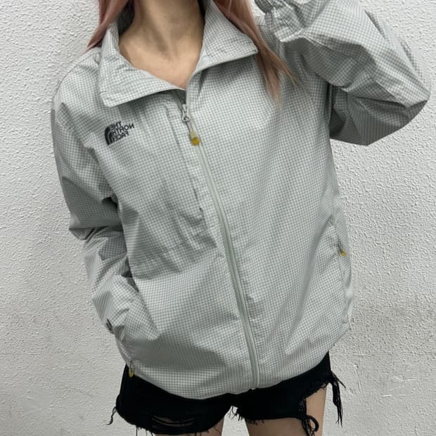 노스페이스 그레이 체크 바람막이 L