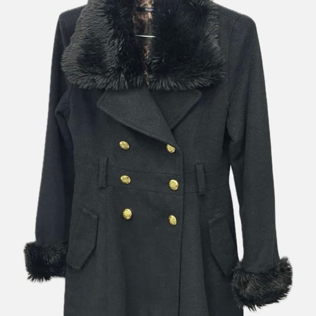 갸루 히메갸루 오네갸루 블랙 퍼 카라 레이스 빈티지 코트 피