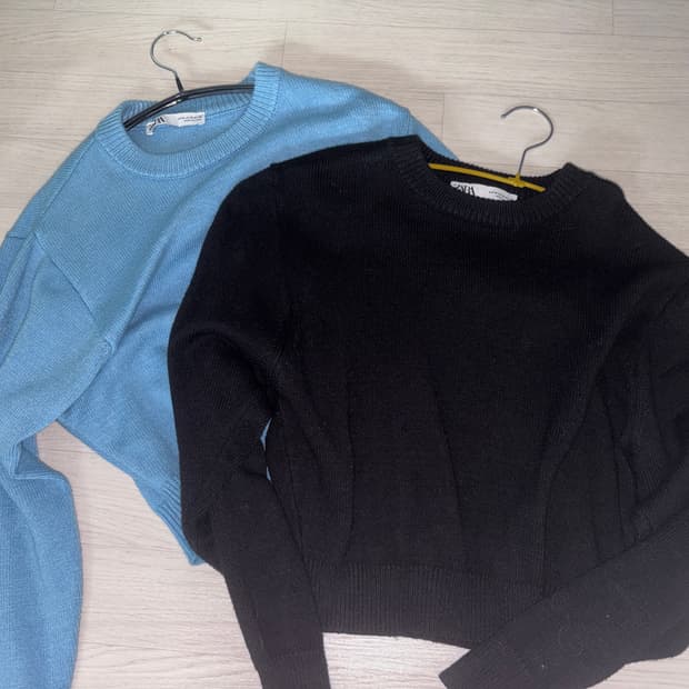 자라 니트 블루 블랙