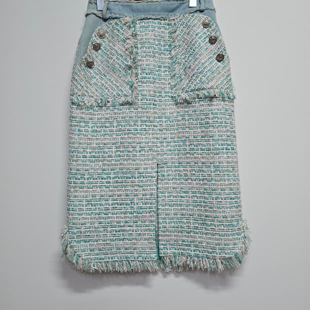 오즈세컨 트위드 데님 포인트 스커트