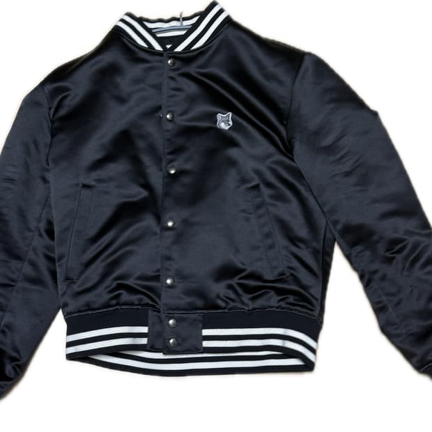 (L) 메종키츠네 블랙 새틴 테디 자켓