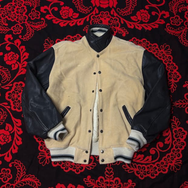 Leather ivory varsity jacket