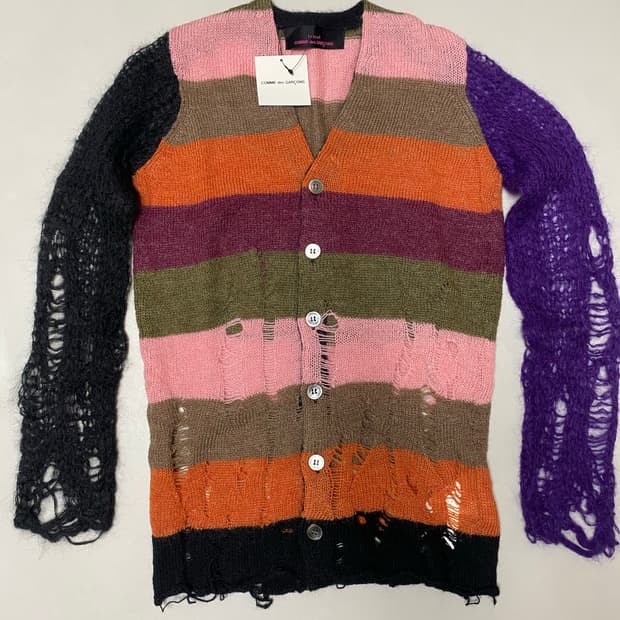 꼼데가르송 멀티 스트라이프 데미지 니트 가디건 F