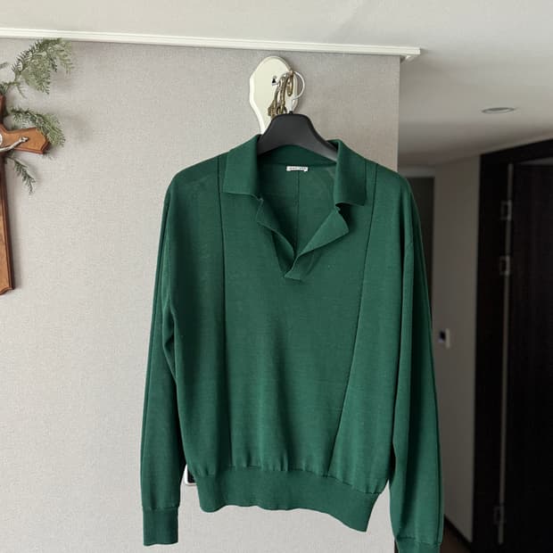 렉토 25SS 오픈카라 대디 니트 폴로 티셔츠 그린 L사이즈 판매