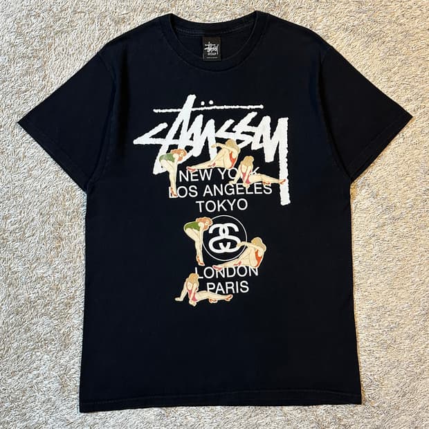 희귀) 스투시 STUSSY 월드투어 핀업걸 반팔 티셔츠 블랙