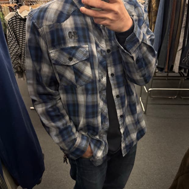 L)할리데이비슨 빈티지 자수 체크 웨스턴 긴팔셔츠