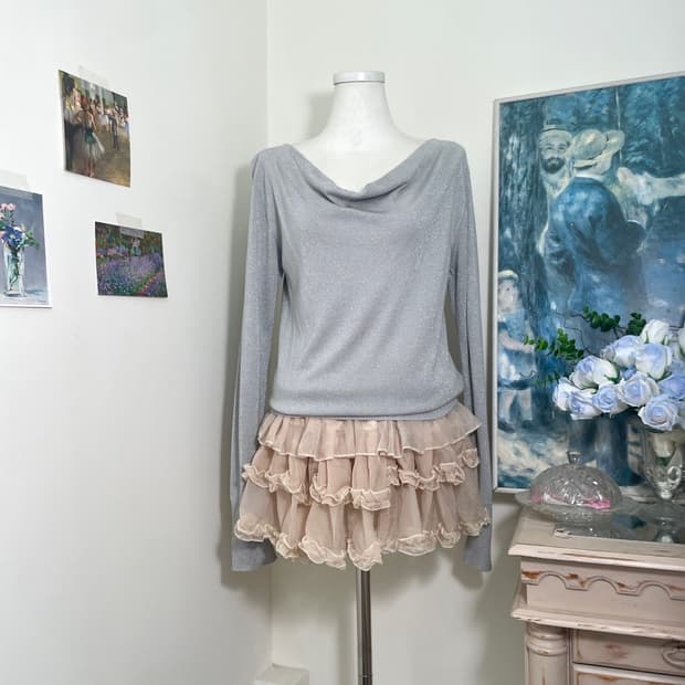 gray glitter draping knit top(size-38)