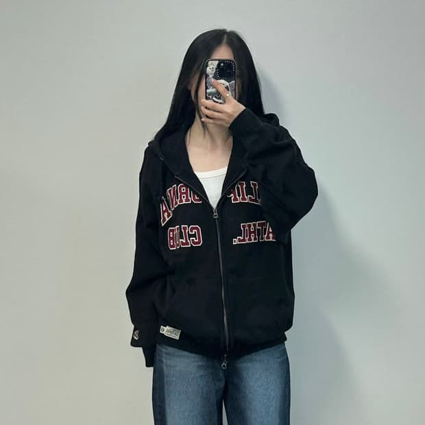 후아유 y2k 와투케 오버핏 블랙 후드집업