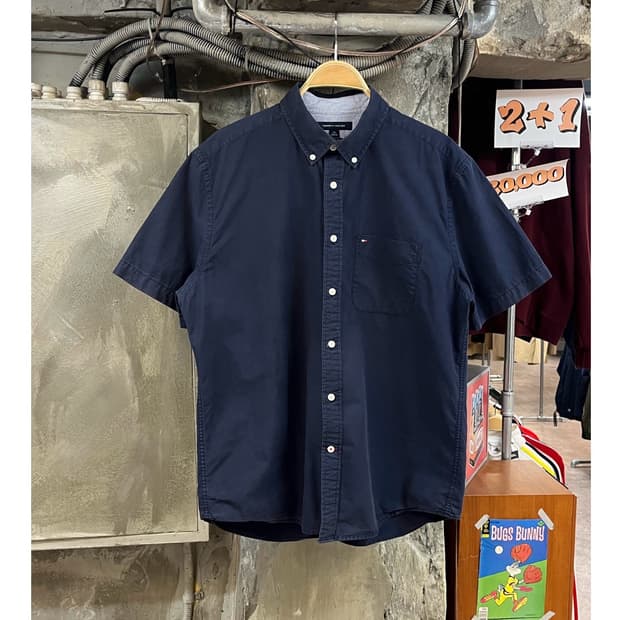 타미힐피거 포켓 반팔 셔츠 네이비 L #csz3575