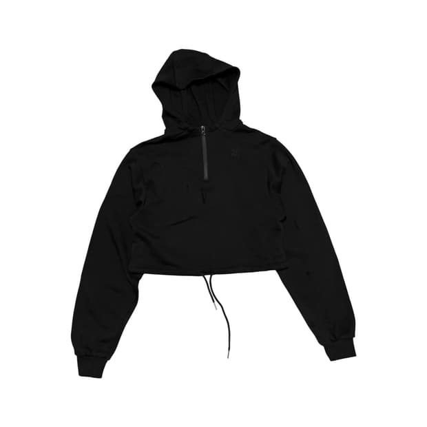 Woohwa, Strap Crop Hooded Top_black