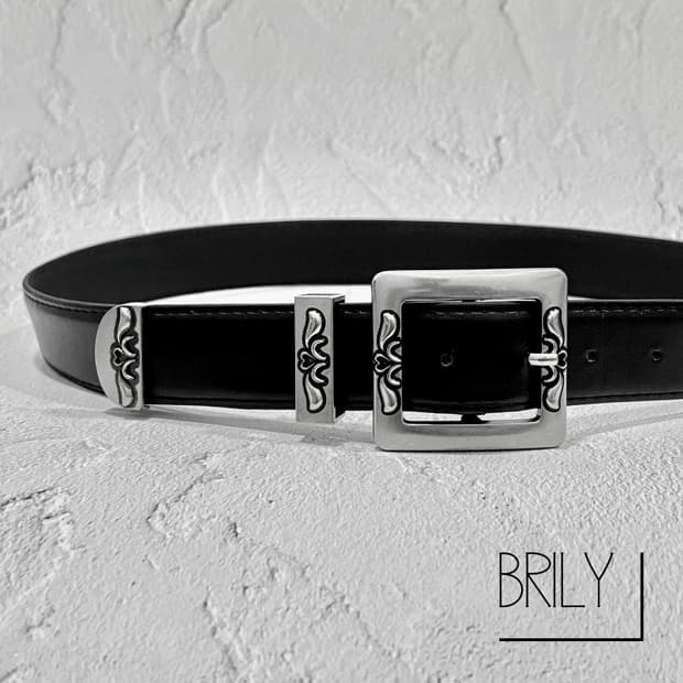 [Unisex] COND 크롬 스퀘어 버클 볼드 가죽 벨트