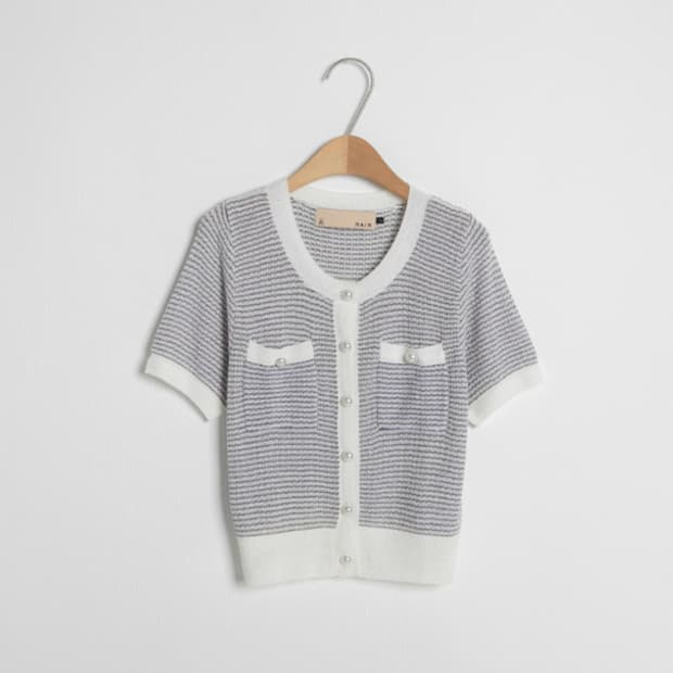 아틀리에 나인 NAIN 트위드 느낌 여름 니트 반팔 가디건