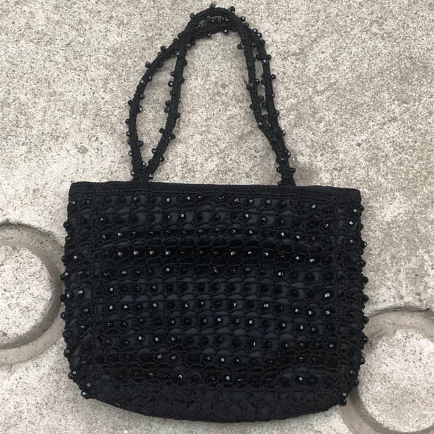 black net beaded tote bag