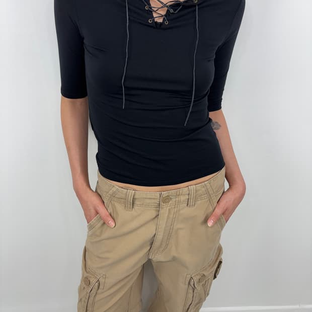 LACE UP NECK TOP