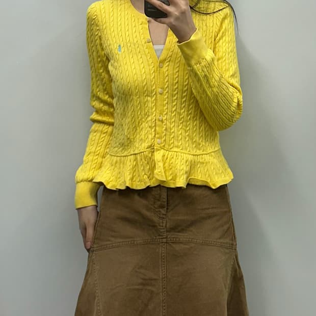 폴로 랄프로렌 프릴 옐로우 꽈배기 니트 가디건