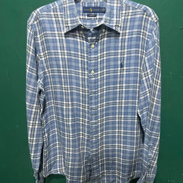 폴로 린넨 체크셔츠 L