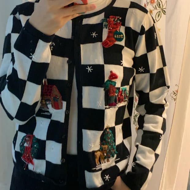 마리사 크리스티나 격자 무늬 가디건