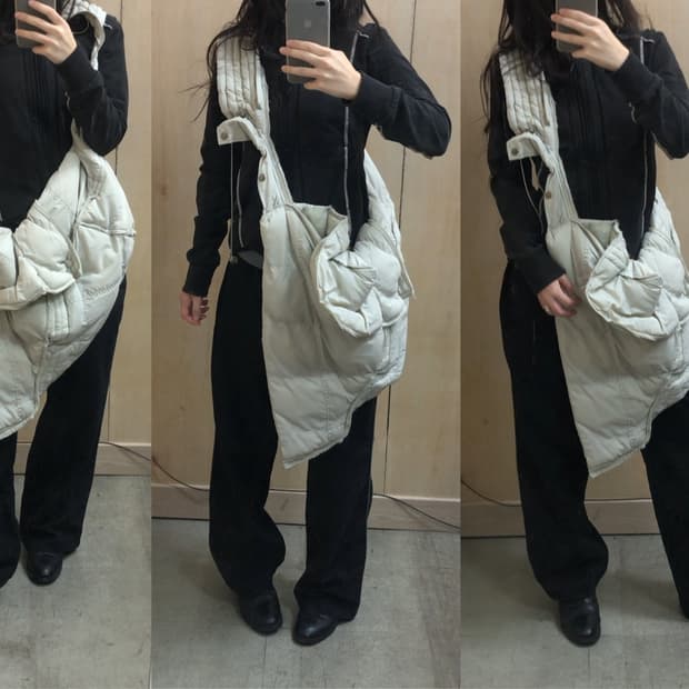 [직수입] 빈티지 핸드메이드 퀼티드 크로스 백 그레이