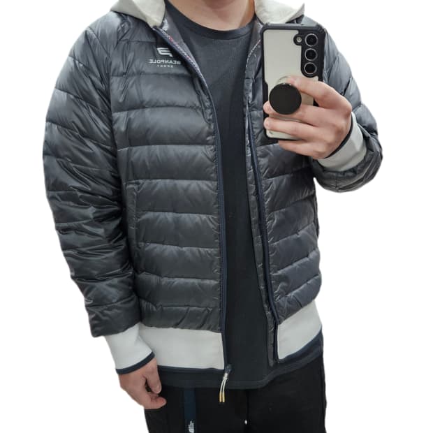 95-100) 빈폴스포츠 후드 배색 덕다운 경량패딩