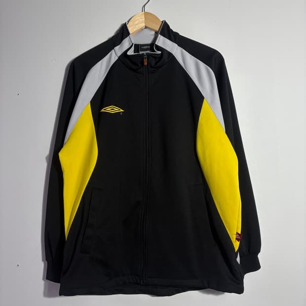 엄브로 블랙 옐로우 배색 트랙 집업 자켓