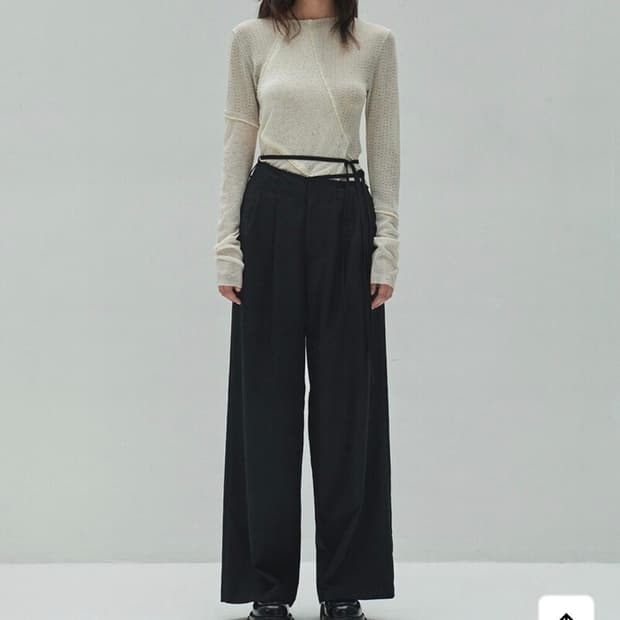 DIAGONAL WAIST WIDE TROUSERS (black)