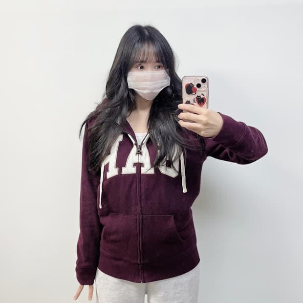 갭 Gap 스펠 로고 양털 후드집업 버건디