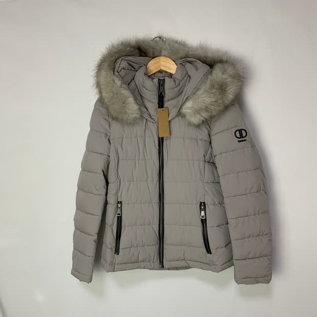 DKNY 퍼 후드 패딩 점퍼 그레이 여성 빈티지 M 