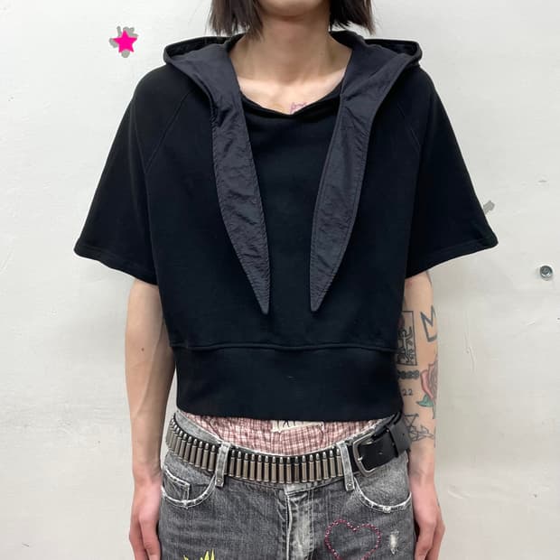 Strap Black Hooded T-Shirt