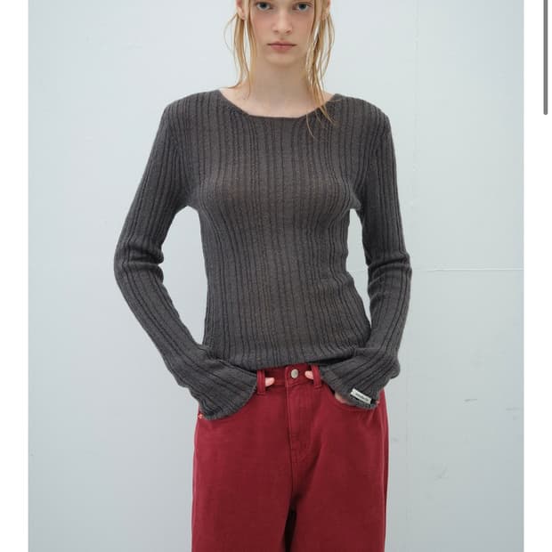 오버듀플레어 니트 MOHAIR RIB KNIT TOP_CHARCOAL