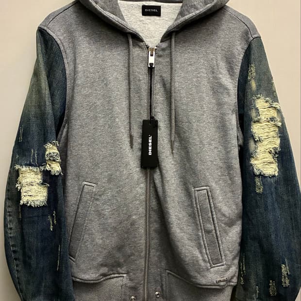 (M)Diesel 디젤 아카이브 데미지 데님 배색 후드집업 자켓