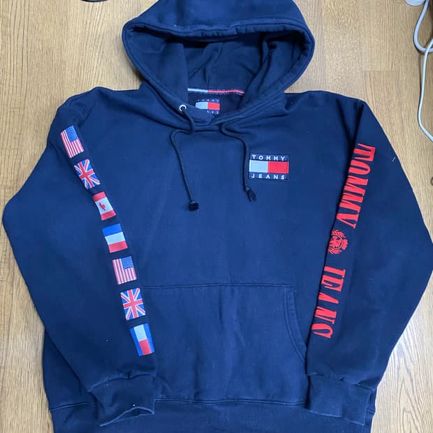 타미힐피거 만국기 후드 티셔츠 L 네이비