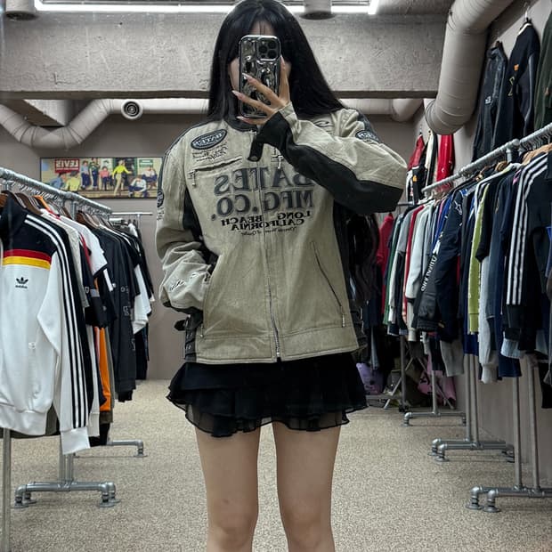 베이츠 레더 패치 모터사이클 레이싱 자켓 S97