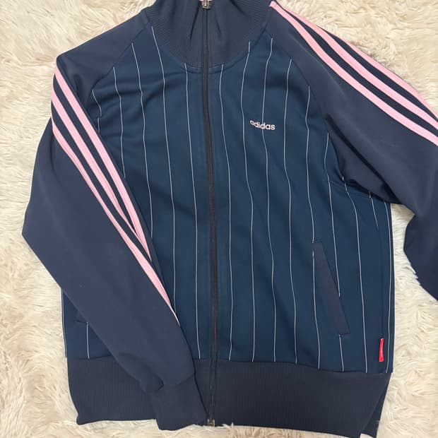 아디다스 스트라이프 트랙탑 져지 핑크네이비