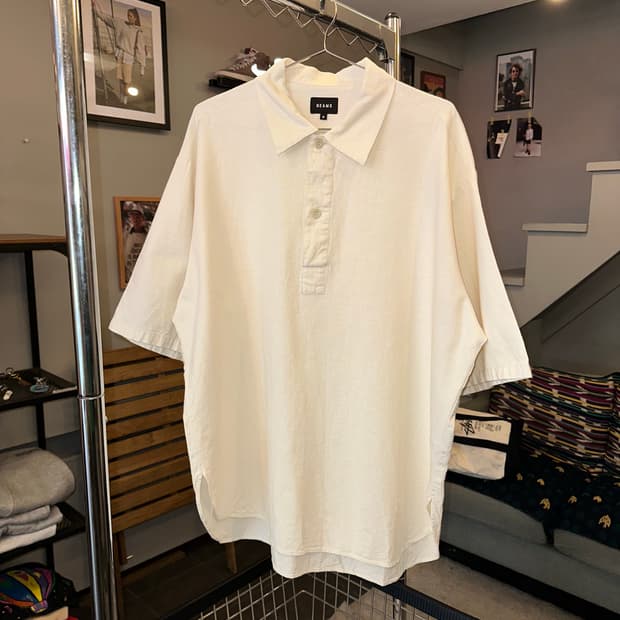 Beams henry-neck material short shirt