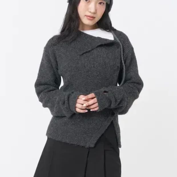 미세키서울 사이드버튼니트 차콜