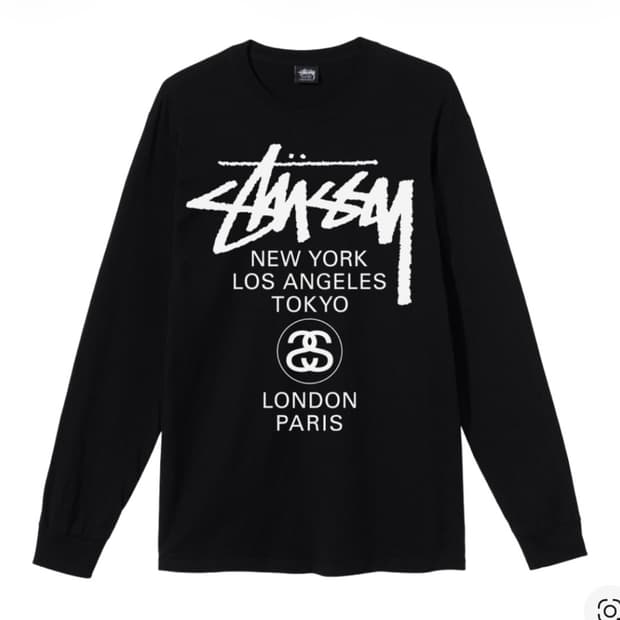 스투시 월드투어 롱슬리브 티셔츠 블랙 M