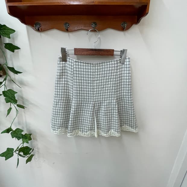 뮤트 그레이 하운드체크 레이스 미니스커트 오네갸루 프레피 y2k