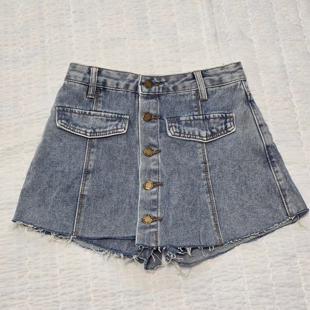 빈티지 앞버튼 데님 미니페이크청치마바지