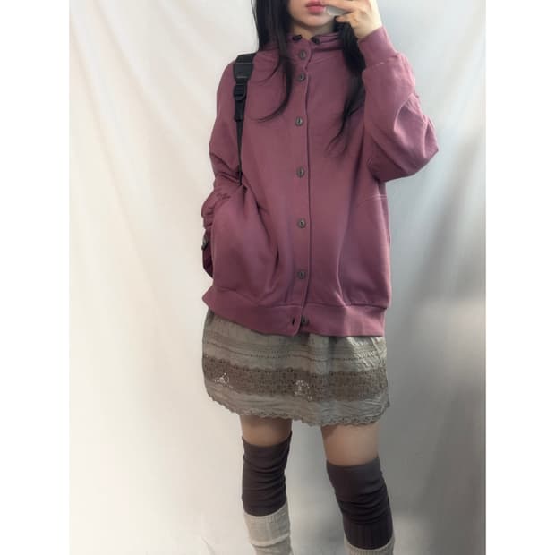 스트링 넥 코튼 가디건