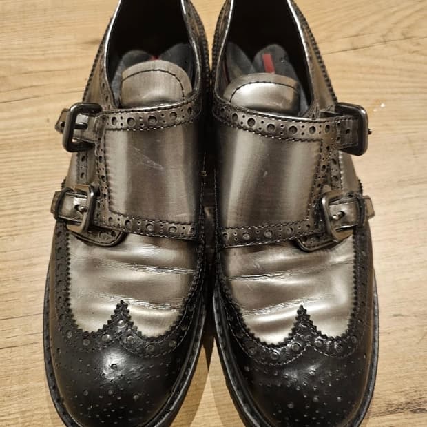 택포)10s Prada 더블 몽크스트랩 실버 로퍼 /클리퍼