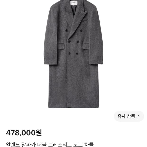 알렌느 알파카 더블 브레스티드 코트 차콜
