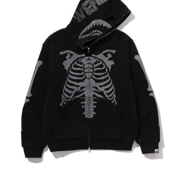 [XL] 베이프 스켈레톤 샤크 헤비 워시드 크롭 핏 후드