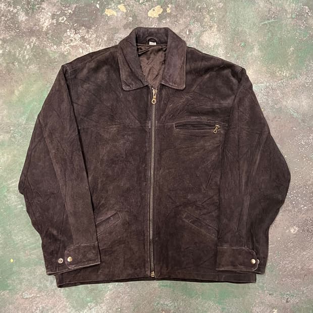 90's [XL] 가죽 자켓 빈티지 스웨이드 레더 퀼팅 풀집업 자켓