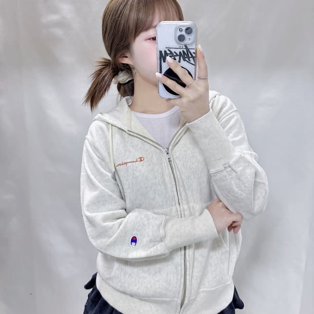 챔피온 리버스위브 크림 후드집업