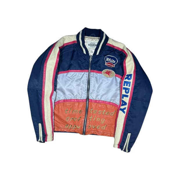 Replay 리플레이 빈티지 레더 나일론 바시티 자켓