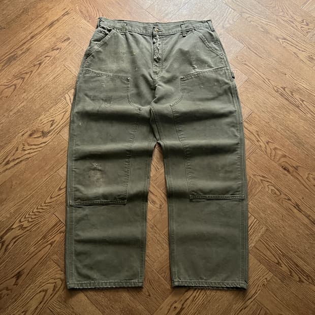 [38]칼하트 USA 더티워싱 모스그린 더블니 워크 팬츠