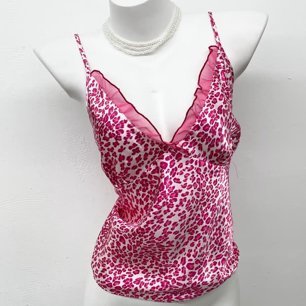 핑크 호피 갸루 새틴 슬립