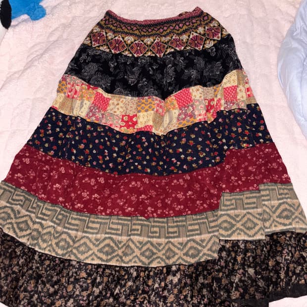 히피 모리 빈티지 롱스커트 하구미 패치워크 패턴 