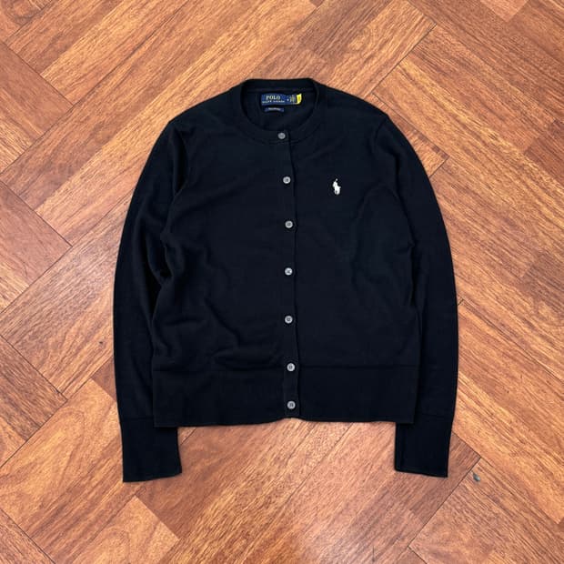 여성용 M 폴로 랄프로렌 블랙 피마 코튼 크루넥 니트 가디건 